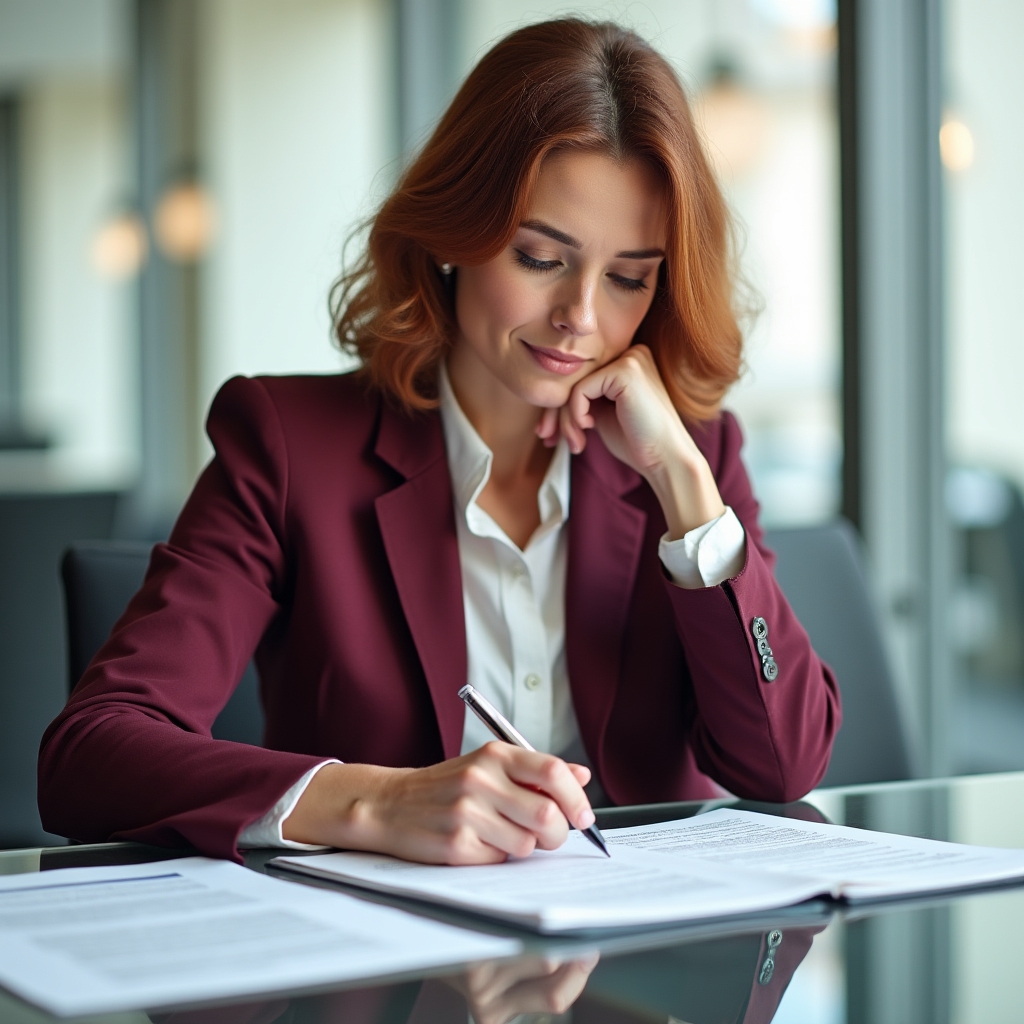 Professionista che esamina documenti relativi ai fondi pensione complementari in un ufficio moderno